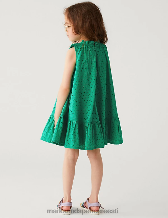 Riietus ee Marks & Spencer lapsed puhtast puuvillast kleit koos scrunchiega roheline NZTRN9523