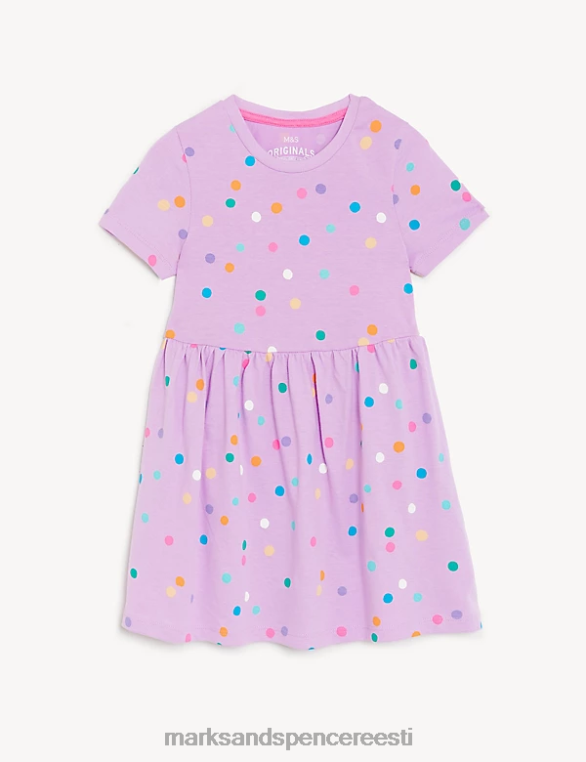 Riietus ee Marks & Spencer lapsed puhtast puuvillast laiguline kleit lilla NZTRN9075