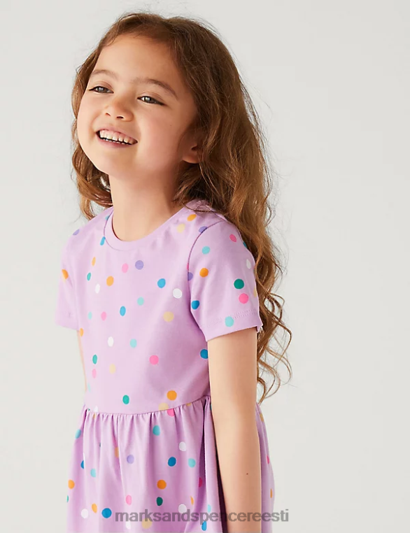 Riietus ee Marks & Spencer lapsed puhtast puuvillast laiguline kleit lilla NZTRN9075