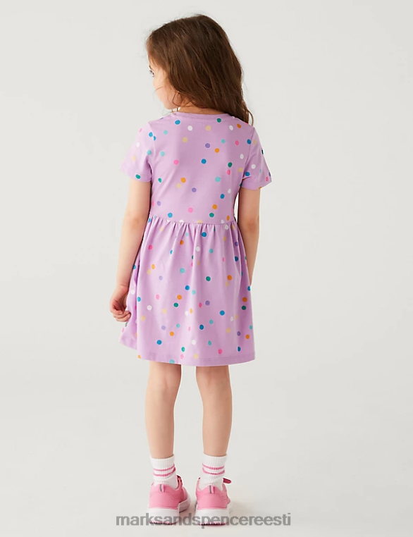 Riietus ee Marks & Spencer lapsed puhtast puuvillast laiguline kleit lilla NZTRN9075