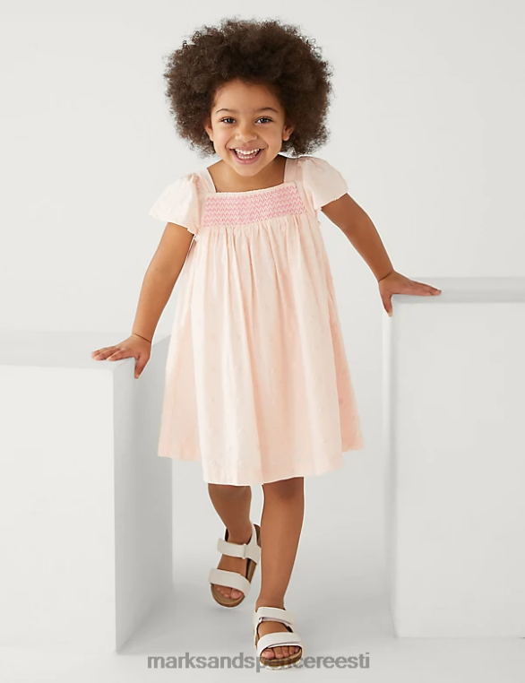 Riietus ee Marks & Spencer lapsed puhtast puuvillast laiguline kleit roosa NZTRN9704