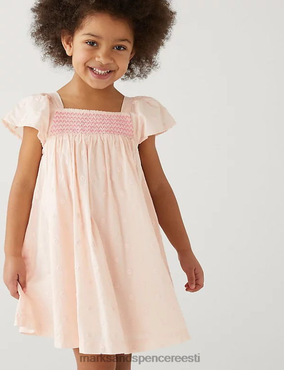 Riietus ee Marks & Spencer lapsed puhtast puuvillast laiguline kleit roosa NZTRN9704