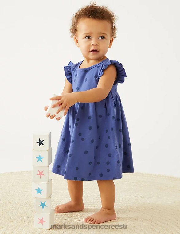 Riietus ee Marks & Spencer lapsed puhtast puuvillast laiguline kleit sinine NZTRN7646