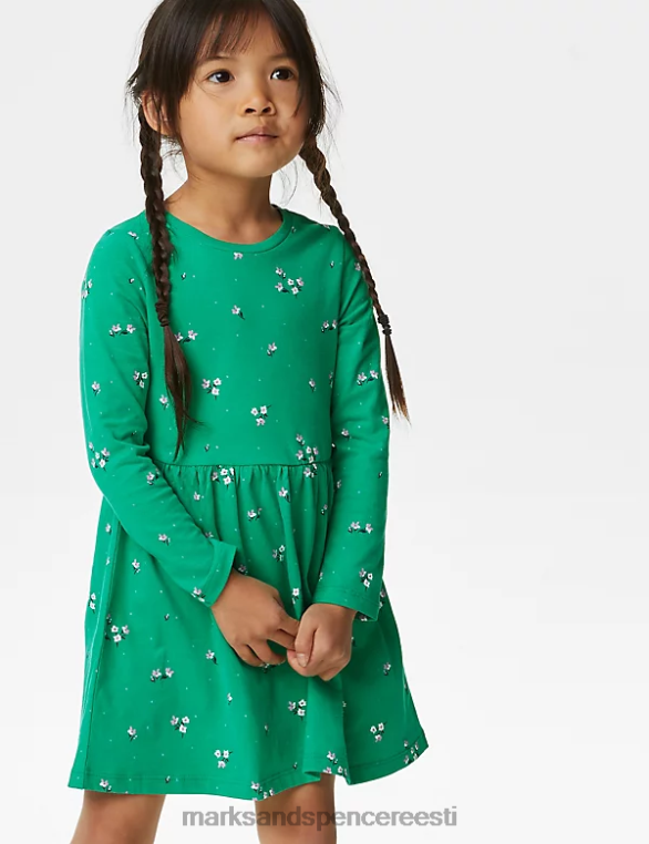 Riietus ee Marks & Spencer lapsed puhtast puuvillast lilleline kleit roheline segu NZTRN8911
