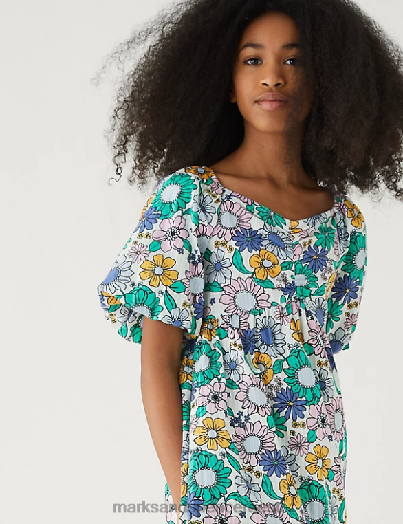 Riietus ee Marks & Spencer lapsed puhtast puuvillast lilleline kleit roheline segu NZTRN9033