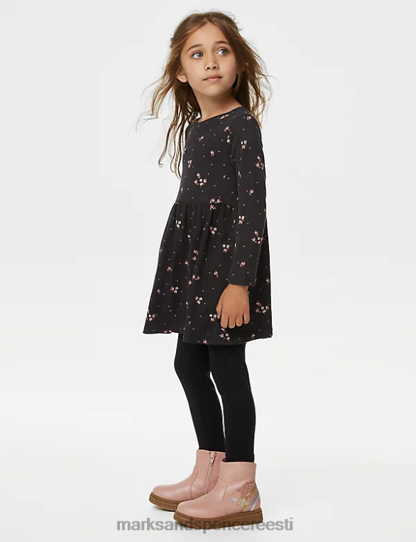 Riietus ee Marks & Spencer lapsed puhtast puuvillast lilleline kleit süsinik NZTRN8946