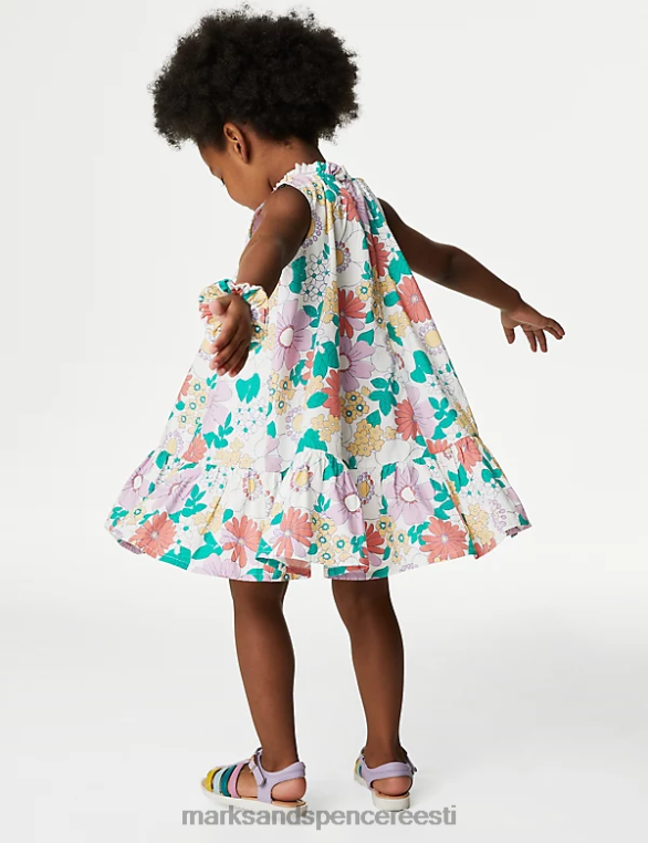 Riietus ee Marks & Spencer lapsed puhtast puuvillast lilleline kleit scrunchie'ga mitu NZTRN9056