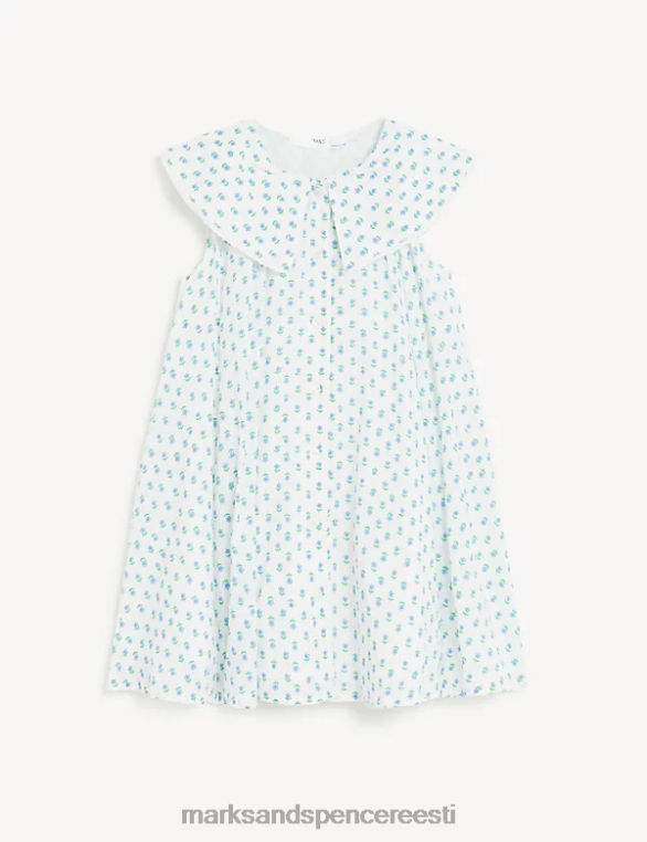 Riietus ee Marks & Spencer lapsed puhtast puuvillast lilleline kleit valge segu NZTRN9619