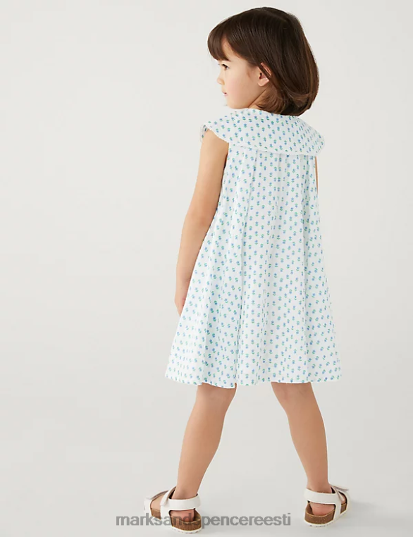 Riietus ee Marks & Spencer lapsed puhtast puuvillast lilleline kleit valge segu NZTRN9619