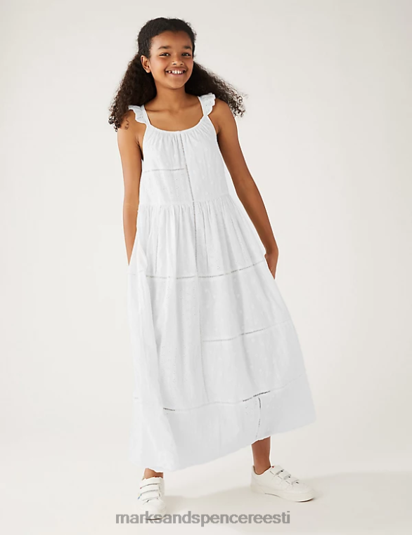 Riietus ee Marks & Spencer lapsed puhtast puuvillast maksikleit valge NZTRN9778