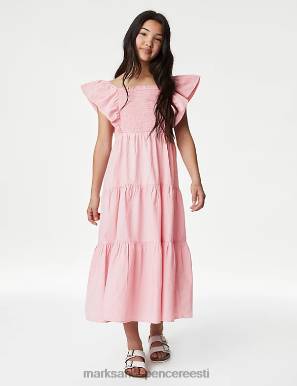 Riietus ee Marks & Spencer lapsed puhtast puuvillast mitmetasandiline kleit roosa NZTRN9369