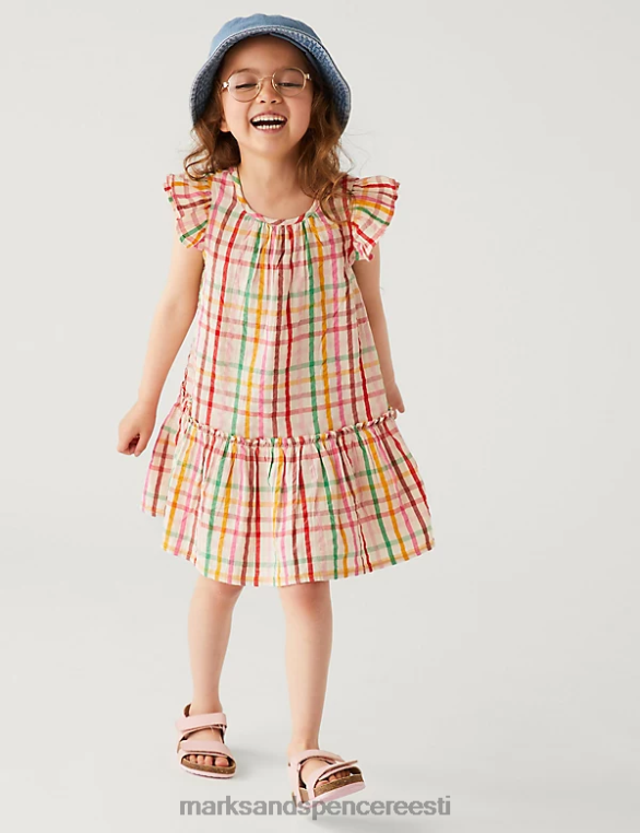 Riietus ee Marks & Spencer lapsed puhtast puuvillast ruuduline kleit mitu NZTRN9356
