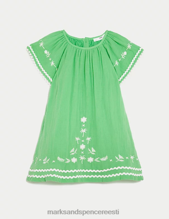 Riietus ee Marks & Spencer lapsed puhtast puuvillast tikitud kleit roheline NZTRN9411