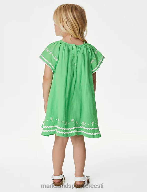 Riietus ee Marks & Spencer lapsed puhtast puuvillast tikitud kleit roheline NZTRN9411