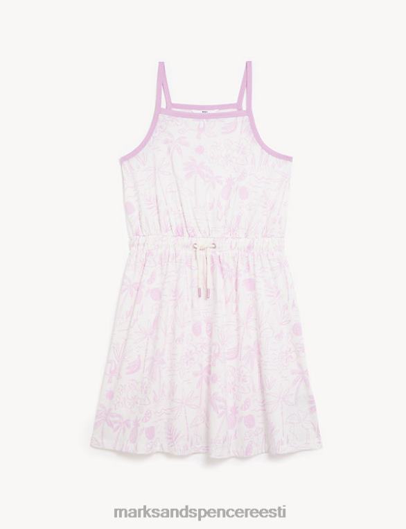 Riietus ee Marks & Spencer lapsed puhtast puuvillast troopilise mustriga kleit valge segu NZTRN9298