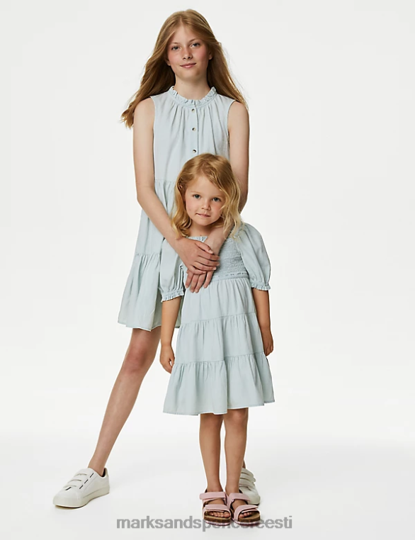 Riietus ee Marks & Spencer lapsed puhtast puuvillast volditud astmeline kleit chambray NZTRN9009