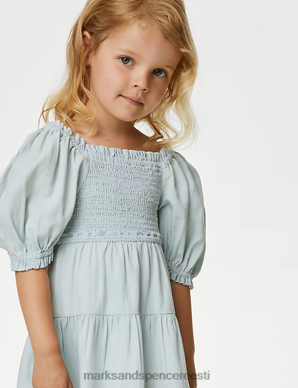Riietus ee Marks & Spencer lapsed puhtast puuvillast volditud astmeline kleit chambray NZTRN9009