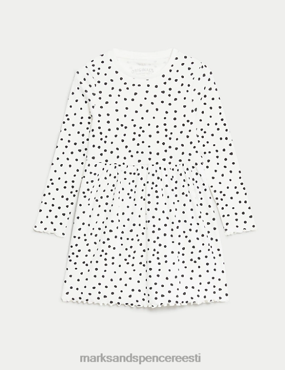 Riietus ee Marks & Spencer lapsed puuvillane laiguline kleit valge NZTRN8845