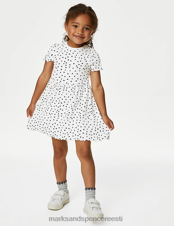 Riietus ee Marks & Spencer lapsed puuvillane täpiline kleit valge NZTRN8970