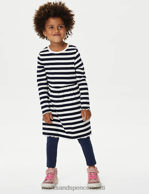 Riietus ee Marks & Spencer lapsed puuvillase rikkaliku triibuga kleit mitu NZTRN9297