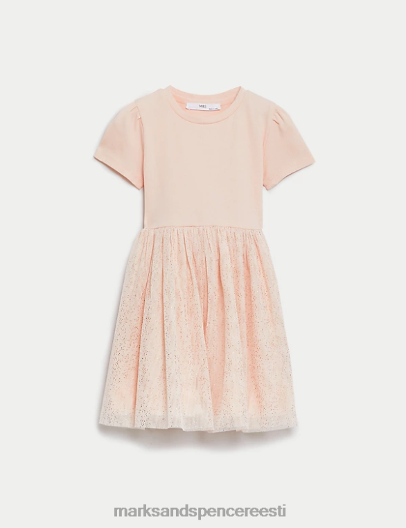 Riietus ee Marks & Spencer lapsed tülli sädelev kleit hele virsik NZTRN9641