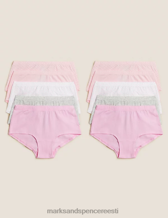 Riietus ee Marks & Spencer lapsed 10pk puuvillased rikkad sorti lühikesed püksid roosa segu NZTRN9540
