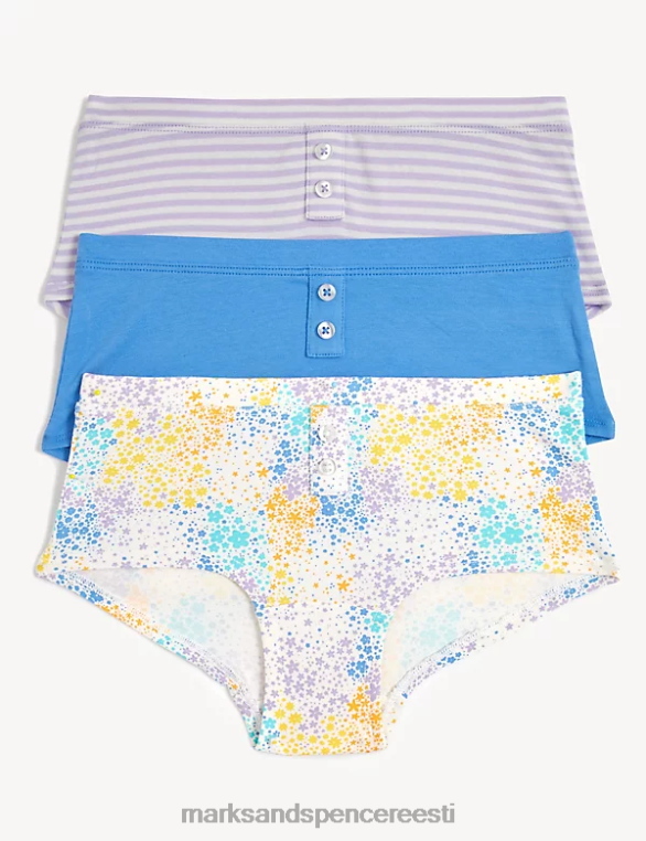Riietus ee Marks & Spencer lapsed 3pk puuvillased rikkalikud lillelised triibulised lühikesed püksid multi/heledad NZTRN9242