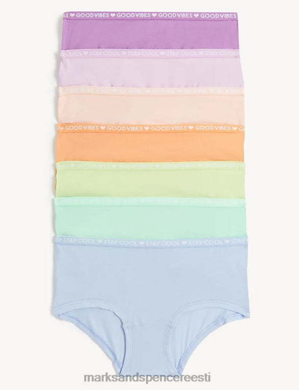 Riietus ee Marks & Spencer lapsed 7pk puuvillased rikkaliku logoga vöörihmaga lühikesed püksid multi/heledad NZTRN8877