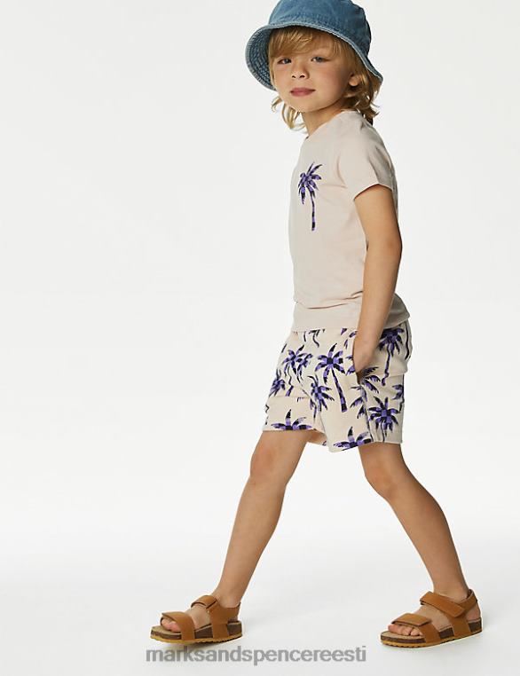 Riietus ee Marks & Spencer lapsed puuvillased palmipuu mustriga lühikesed püksid koore segu NZTRN8363