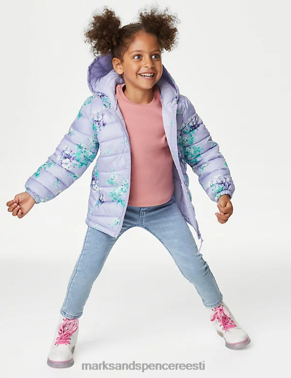 Riietus ee Marks & Spencer lapsed stormwear kerge polsterdatud lilleline mantel pehme lilla NZTRN9003