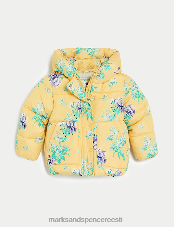 Riietus ee Marks & Spencer lapsed tormirõivad lillelise polsterdatud kapuutsiga mantel kollane NZTRN9348