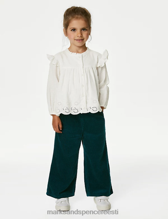 Riietus ee Marks & Spencer lapsed puhtast puuvillast broderie pluusi topp elevandiluust NZTRN9239