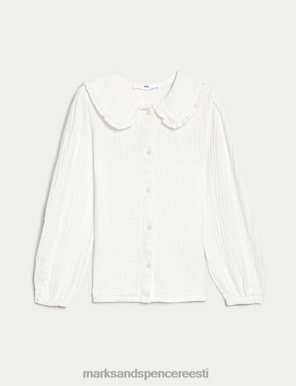 Riietus ee Marks & Spencer lapsed puhtast puuvillast kaelusega pluus elevandiluust NZTRN9695