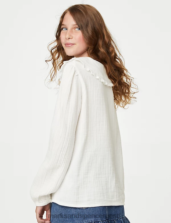 Riietus ee Marks & Spencer lapsed puhtast puuvillast kaelusega pluus elevandiluust NZTRN9695