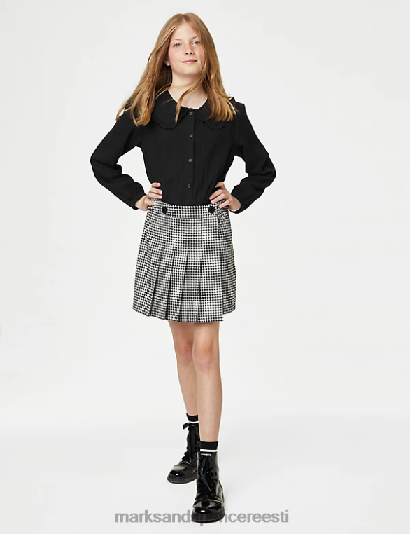 Riietus ee Marks & Spencer lapsed puhtast puuvillast kaelusega pluus must NZTRN9914