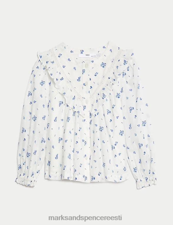 Riietus ee Marks & Spencer lapsed puhtast puuvillast lilleline pluusitopp valge segu NZTRN9321