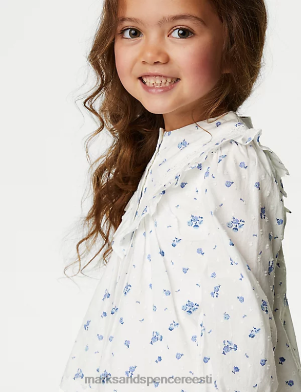 Riietus ee Marks & Spencer lapsed puhtast puuvillast lilleline pluusitopp valge segu NZTRN9321