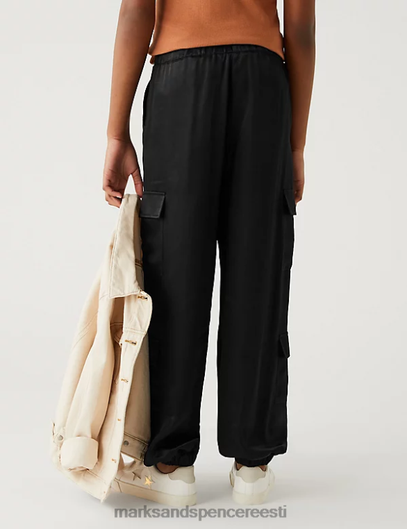 Riietus ee Marks & Spencer lapsed satiinist cargo püksid must NZTRN9292
