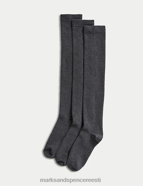 Riietus ee Marks & Spencer lapsed 3pk puuvillased üle põlve sokid hall NZTRN9122