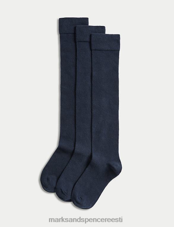 Riietus ee Marks & Spencer lapsed 3pk puuvillased üle põlve sokid merevägi NZTRN8851