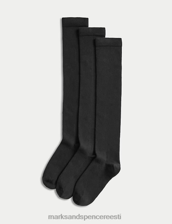 Riietus ee Marks & Spencer lapsed 3pk puuvillased üle põlve sokid must NZTRN9121