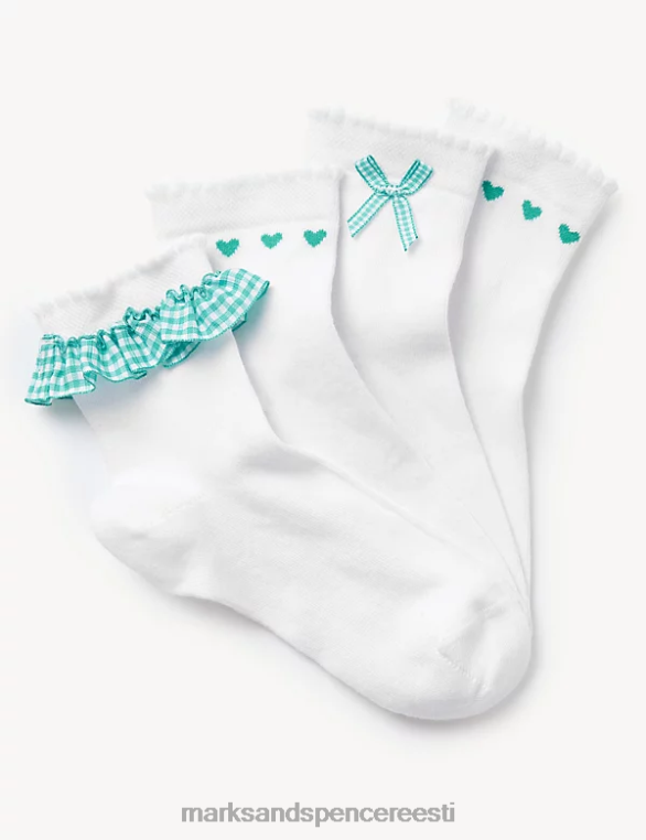 Riietus ee Marks & Spencer lapsed 4 tk puuvillased koolisokid roheline segu NZTRN9304
