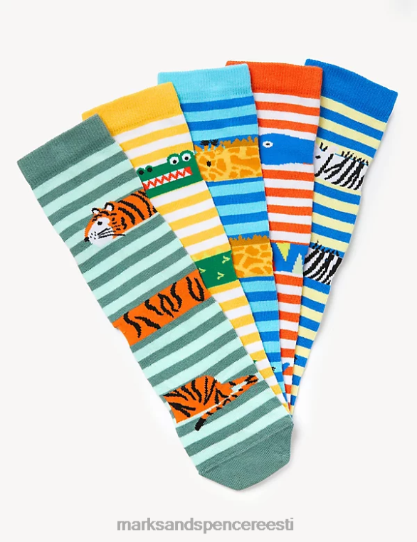 Riietus ee Marks & Spencer lapsed 5pk puuvillased loomatriibulised sokid mitu NZTRN7861