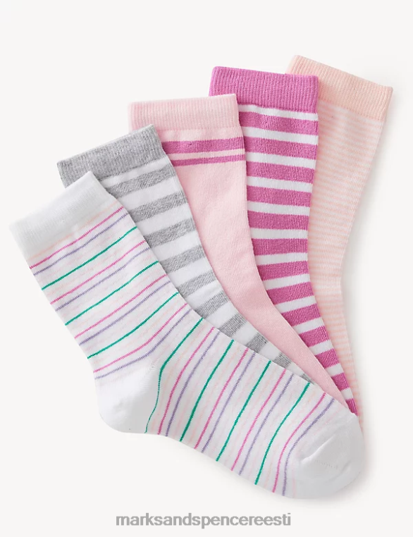 Riietus ee Marks & Spencer lapsed 5pk puuvillased rikkalikud triibulised sokid mitu NZTRN9035
