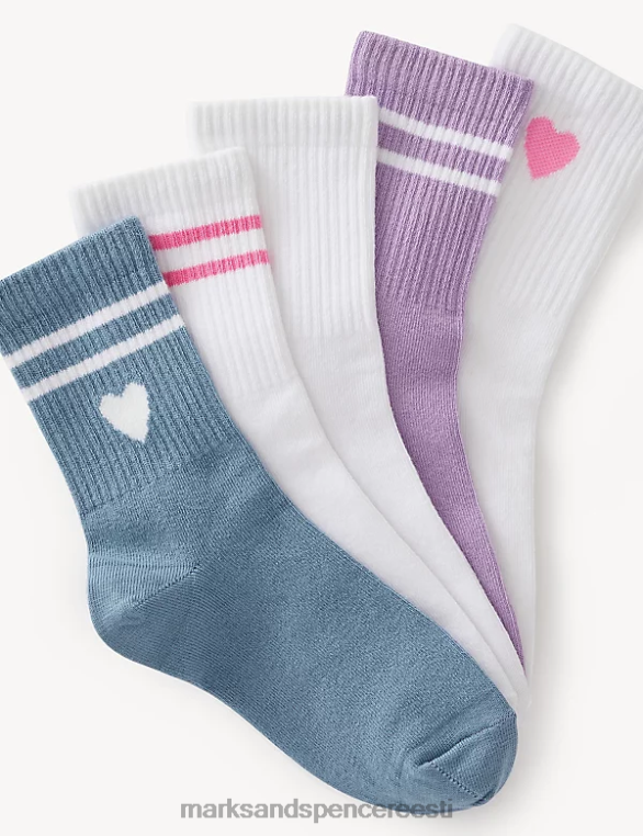 Riietus ee Marks & Spencer lapsed 5pk puuvillased südame- ja triibulised sokid valge segu NZTRN8975
