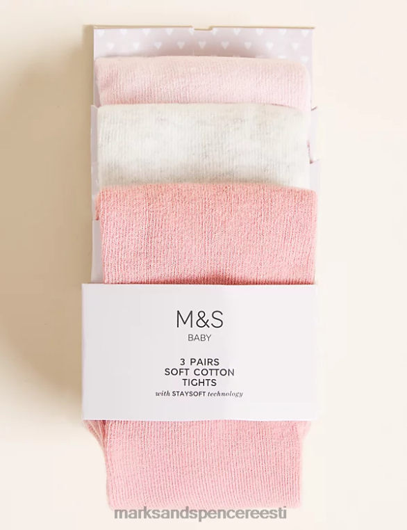Riietus ee Marks & Spencer lapsed 3pk puuvillarikkad sukkpüksid roosa segu NZTRN9855