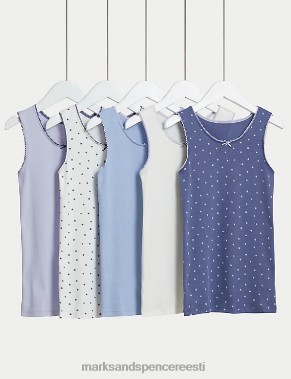Riietus ee Marks & Spencer lapsed 5pk puhtast puuvillast tähed ja tavalised vestid lilla segu NZTRN8896