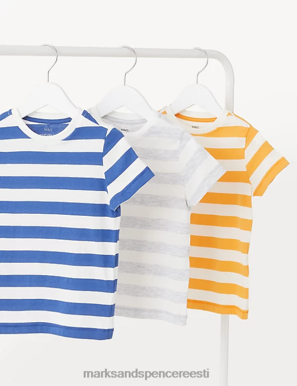 Riietus ee Marks & Spencer lapsed 3pk puuvillased rikkaliku triibuga T-särgid mitu NZTRN8302