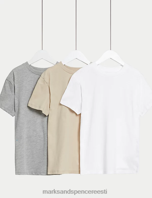 Riietus ee Marks & Spencer lapsed 3pk puuvillased rikkalikud T-särgid kivi segu NZTRN8050