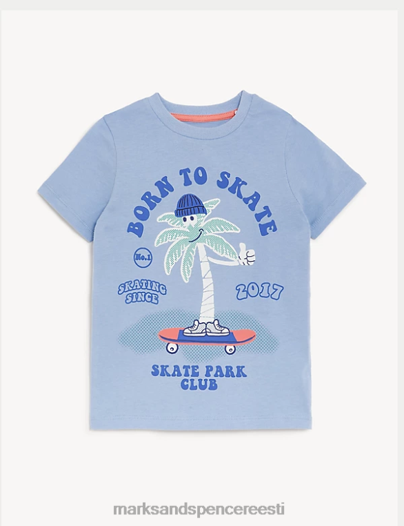 Riietus ee Marks & Spencer lapsed puhas puuvill born to skate T-särk sinine NZTRN8321